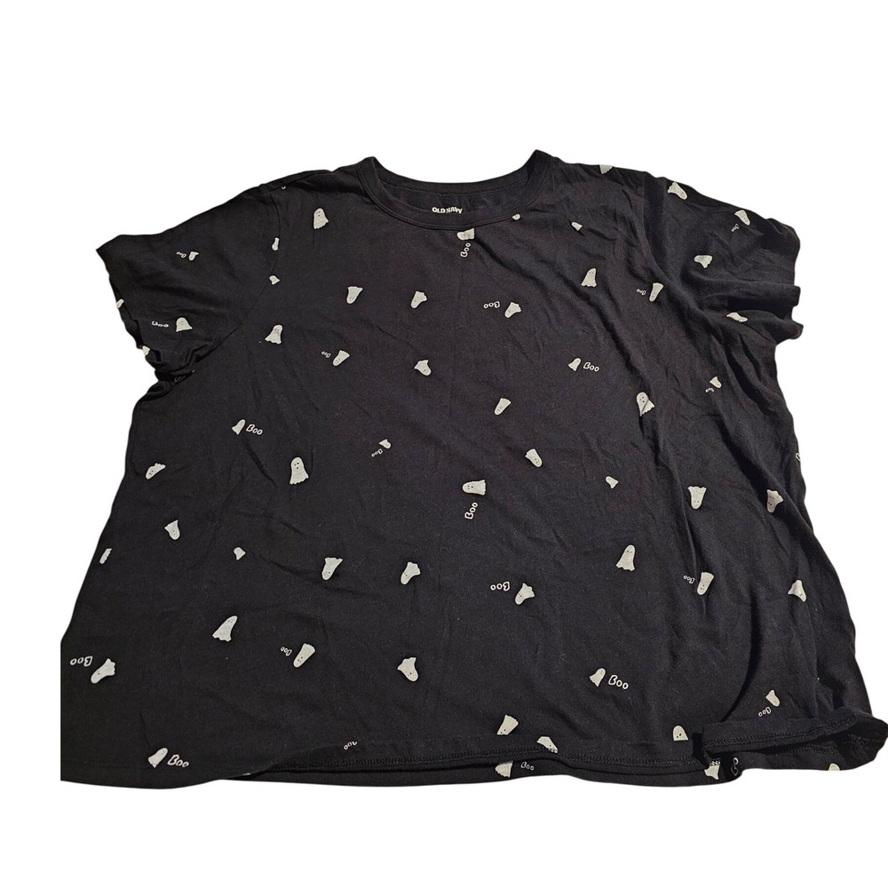 Old Navy Everywear Womens‎ XL Black Ghost Boo Halloween Print Short Sleeve
